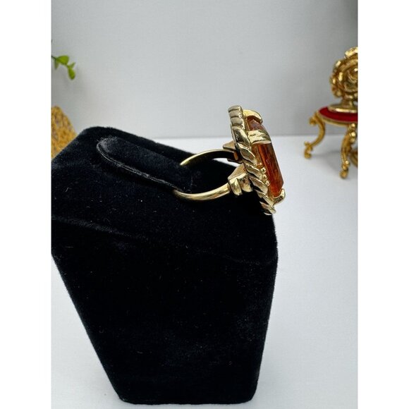 Vintage Sarah Coventry Emerald Cut Amber Topaz-Like Ring Signed Size 7 - Picture 10 of 14